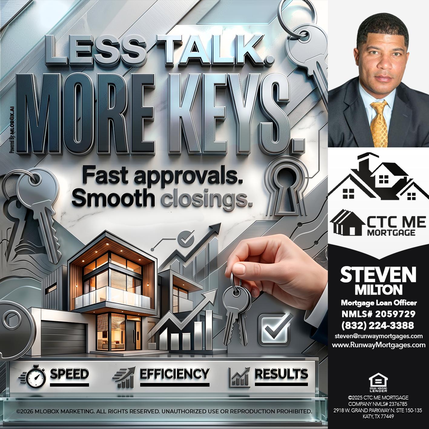 LESS TALK, MORE KEYS! - Steven Milton -Mortgage Loan Officer
